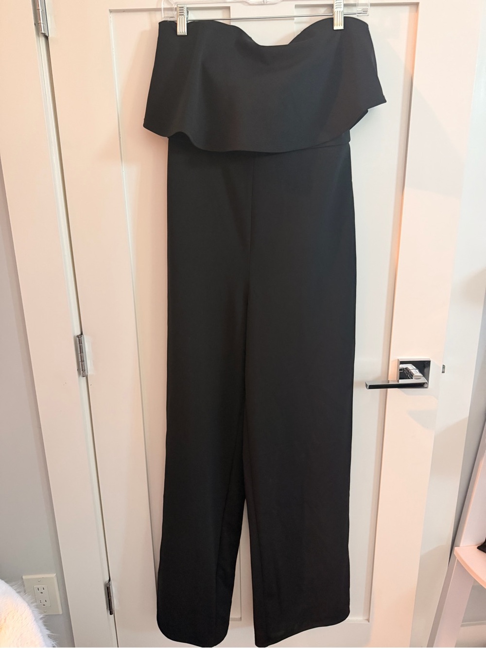 Women's Black Strapless Wide-Leg Jumpsuit